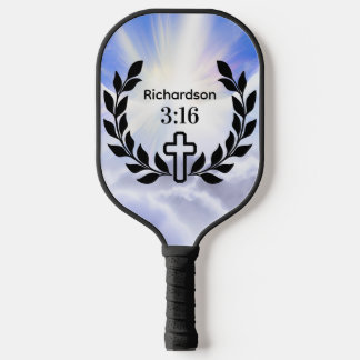 Modern Red/White 3:16 Script with Cross and Wings Pickleball Paddle