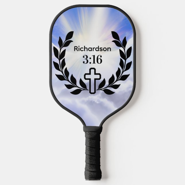 Modern Red/White 3:16 Script with Cross and Wings  Pickleball Paddle (Front)