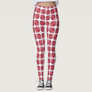 Modern Red White Abstract Pattern Leggings