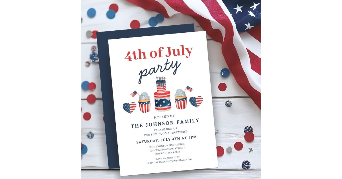 Modern Red White And Blue 4th Of July Party Invitation | Zazzle