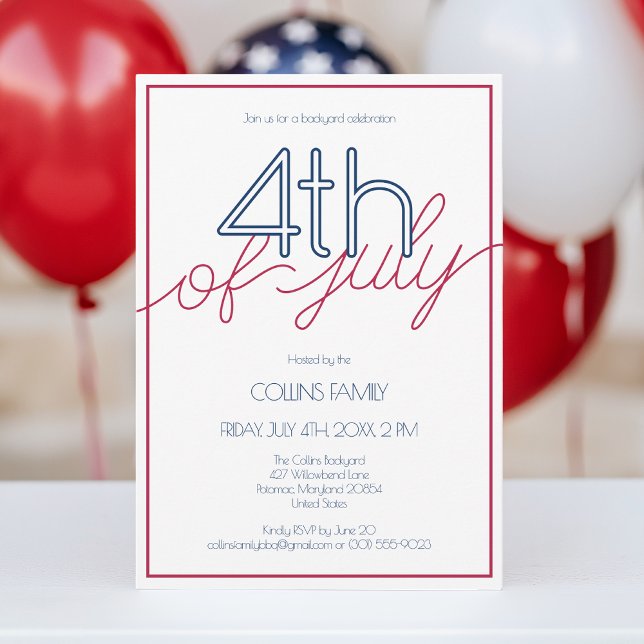 Modern Red White and Blue 4th of July Summer Party Invitation (Modern Red White and Blue 4th of July Summer Party Invitation)