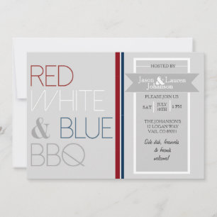 Modern Red White and Blue BBQ 4th of July Party Invitation