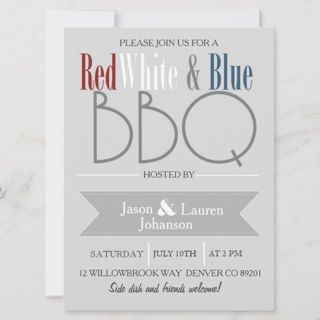 Modern Red White and Blue BBQ | 4th of July Party Invitation (Front)
