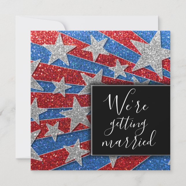 Modern Red White and Blue Glitter Stars Elegant Invitation (Front)