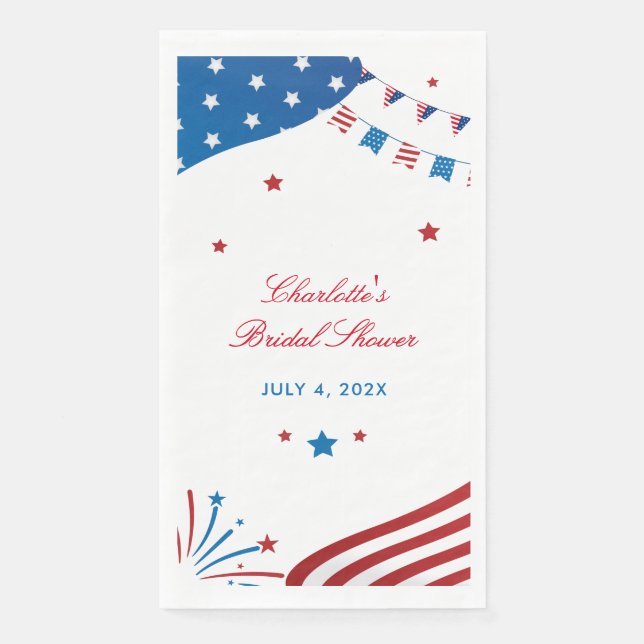Modern Red White and Blue Patriotic Bridal Shower Napkin (Front)
