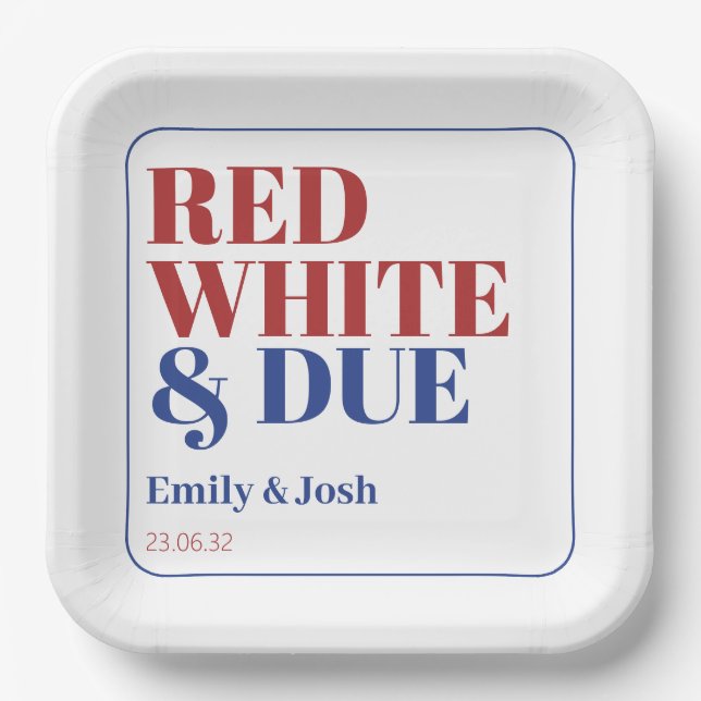 Modern Red White and Due 4th July USA Baby Shower  Paper Plate (Front)