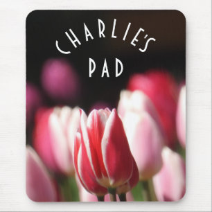 Modern Red, white and Pink Tulips Mouse Mat