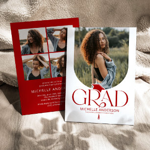 Modern Red & White Arch Photo Graduation Invitation