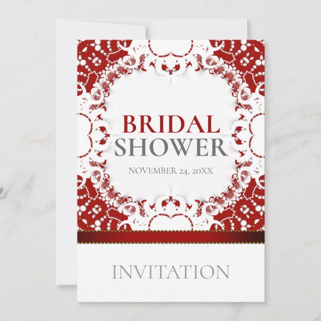 Modern Red White Batik Bridal Shower Invitation (Front)