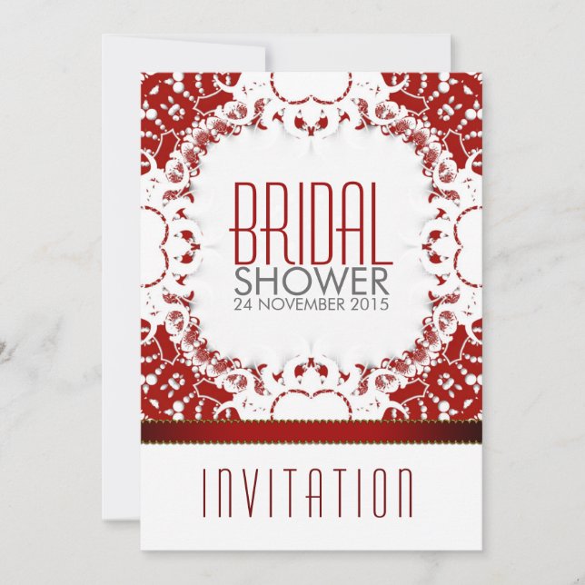 Modern Red White Batik Bridal Shower Invitation (Front)