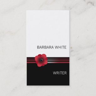 Modern red white black Floral flower business card