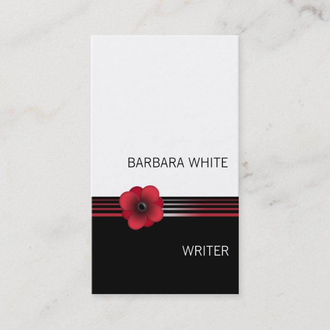 Modern red white black Floral flower business card (Front)