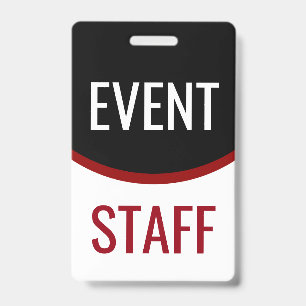 Modern Red White Black Modern Event Staff Badges ID Badge