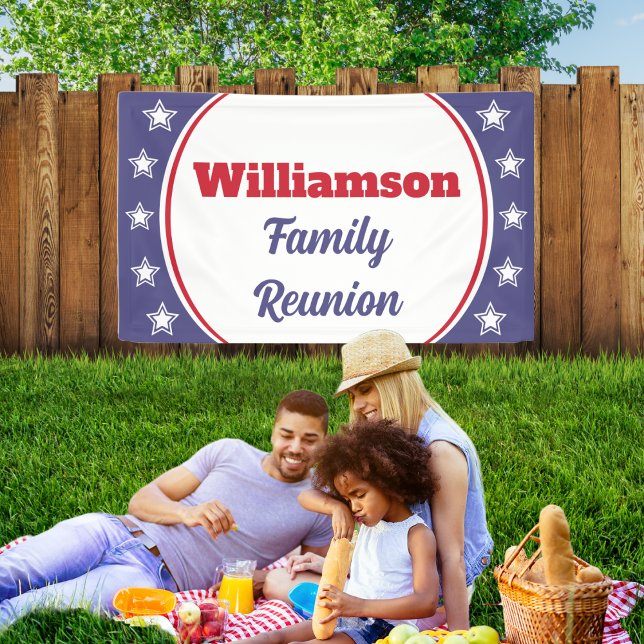 Modern Red White Blue Family Reunion Banner (Family Reunion Banner For your picnic, barbecue or party event. )