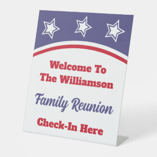 Modern Red White Blue Family Reunion Pedestal Sign