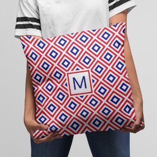 Modern Red White Blue Geometric Pattern Cushion