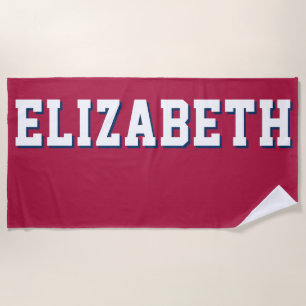 Modern Red White Blue Personalised Name Beach Towel