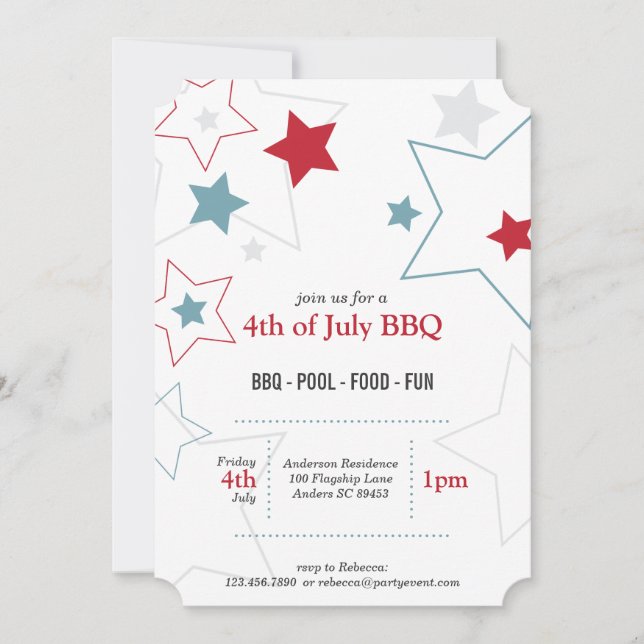 Modern Red White & Blue Stars Invitation (Front)