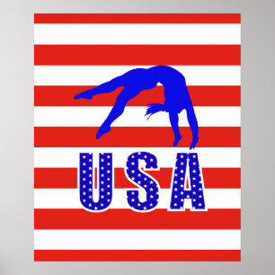 Modern Red White Blue Stars Stripes USA Gymnastics Poster