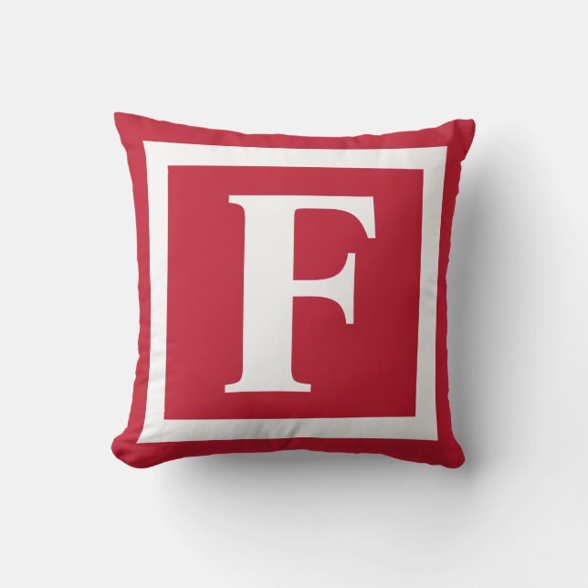 Modern Red White Bold  Monogram Initial Cushion (Front)