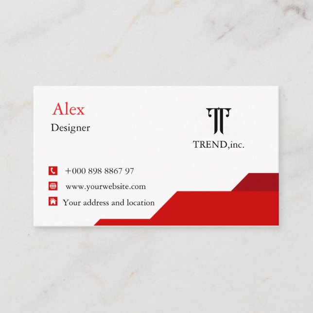 Modern Red & White Business Card  (Front)