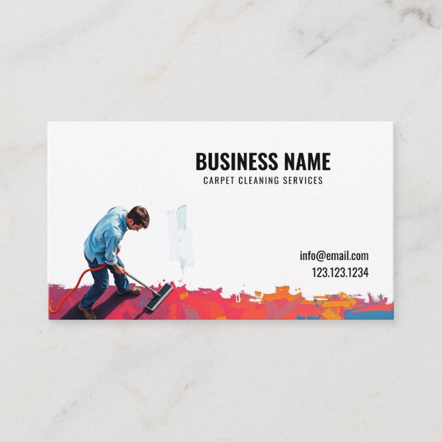 Modern Red & White Carpet Cleaning Service Business Card (Front)