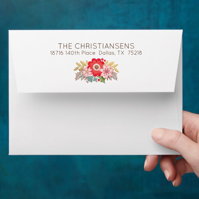 Modern Red White Christmas Floral Envelopes (Hand)