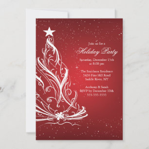 Modern Red & White Christmas Holiday Party Invitation
