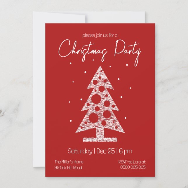 Modern Red & White Christmas Party Invitation (Front)