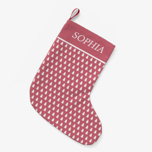 Modern Red White Christmas Tree Pattern Name Small Christmas Stocking