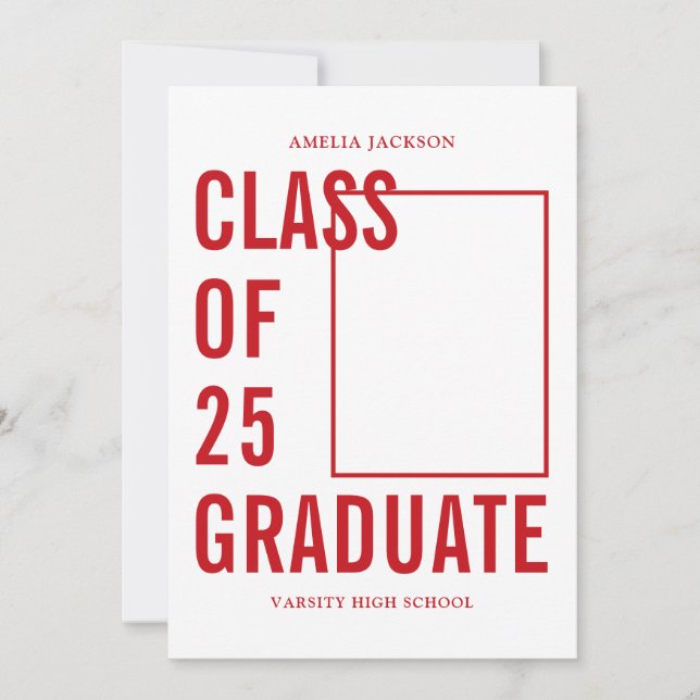 Modern Red & White Class Of 25 Graduation Party Invitation (Front)