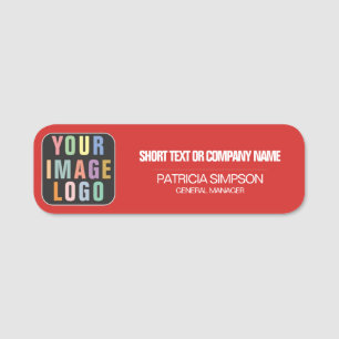Modern Red White Company Logo, Employee Name Title Tag