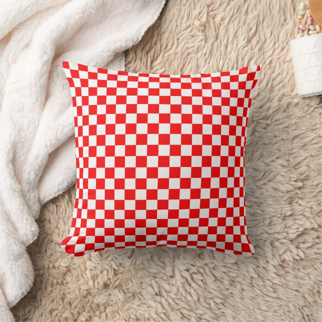 Modern Red White Croatian Checkers Cushion (Blanket)