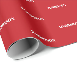 Modern red white Custom Name Text Birthday Gift Wrapping Paper