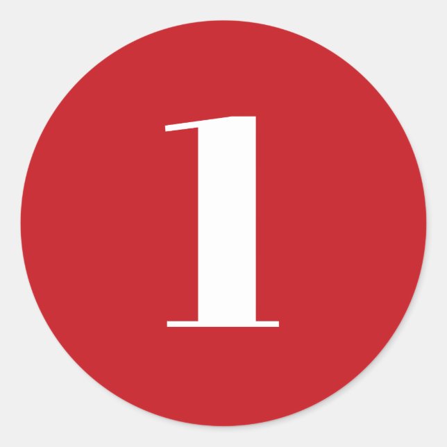 Modern red white custom number age monogram classic round sticker (Front)