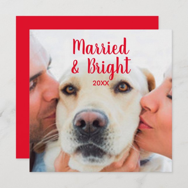 Modern red white custom photo text date Christmas Card (Front/Back)