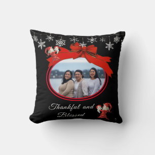 Modern Red White Cute Elf Watercolor Family Photo Cushion