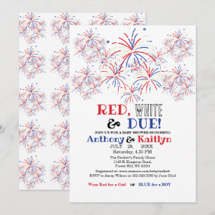 Modern Red White & Due 4th July Baby Shower Invitation