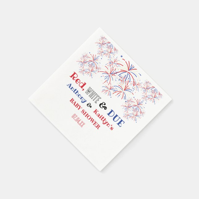 Modern Red White & Due 4th July Baby Shower Napkin (Corner)
