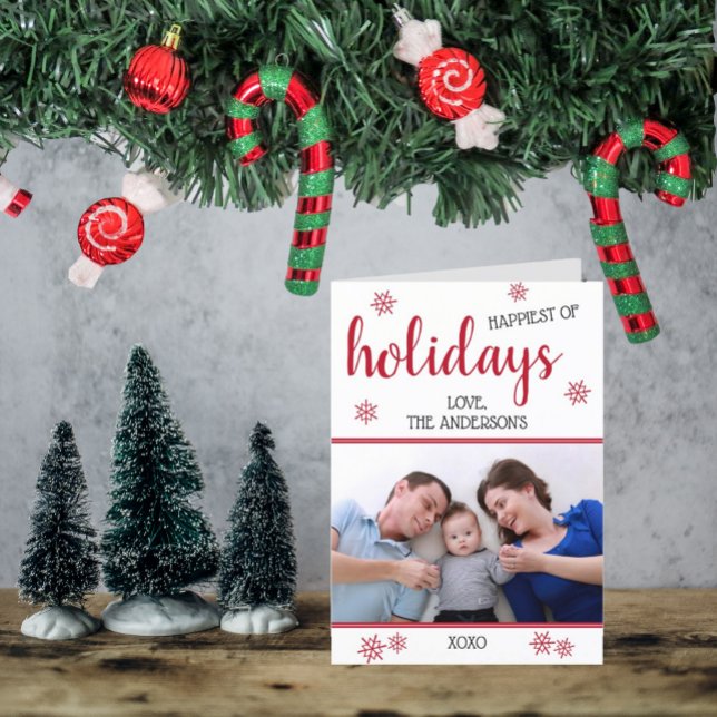Modern Red & White Family Photo Christmas Holiday Card (Creator Uploaded)