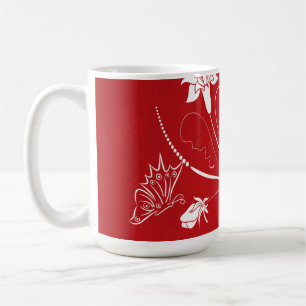 Modern Red & White Floral Coffee Mug