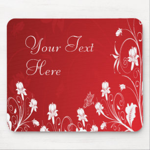 Modern Red & White Floral Mouse Mat