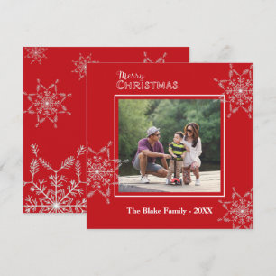 Modern Red White Frame Family Photo Christmas Holiday Card