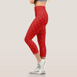 Modern Red & White Gingerbread Pattern Capri Leggings