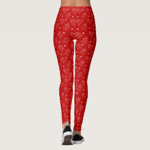 Modern Red & White Gingerbread Pattern Long Leggings