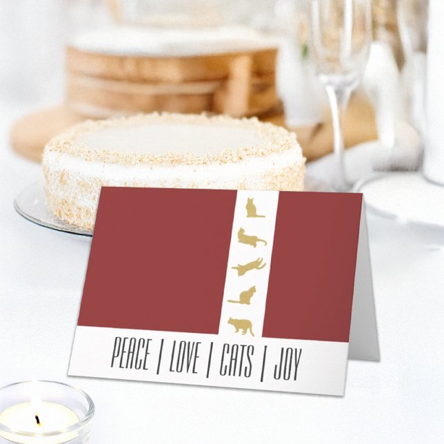 Modern Red White Gold Cat Christmas Holiday Card (Creator Uploaded)