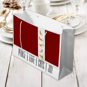 Modern Red White Gold Cat Christmas Large Gift Bag