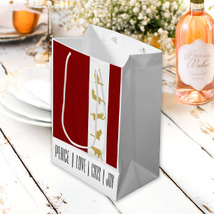 Modern Red White Gold Cat Christmas Medium Gift Bag