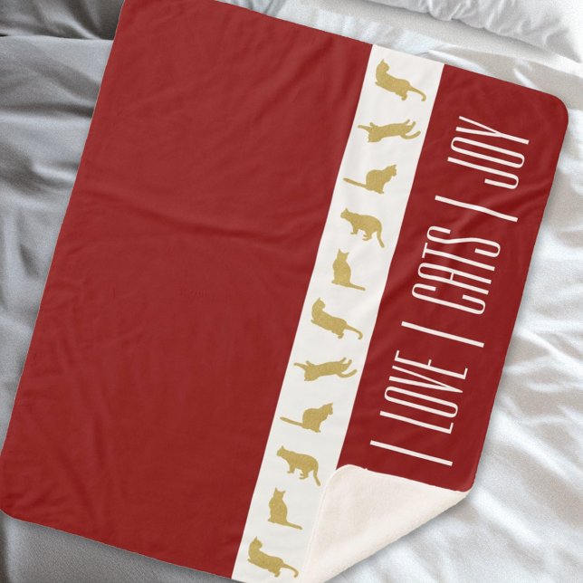 Modern Red White Gold Cat Christmas Sherpa Blanket (Creator Uploaded)