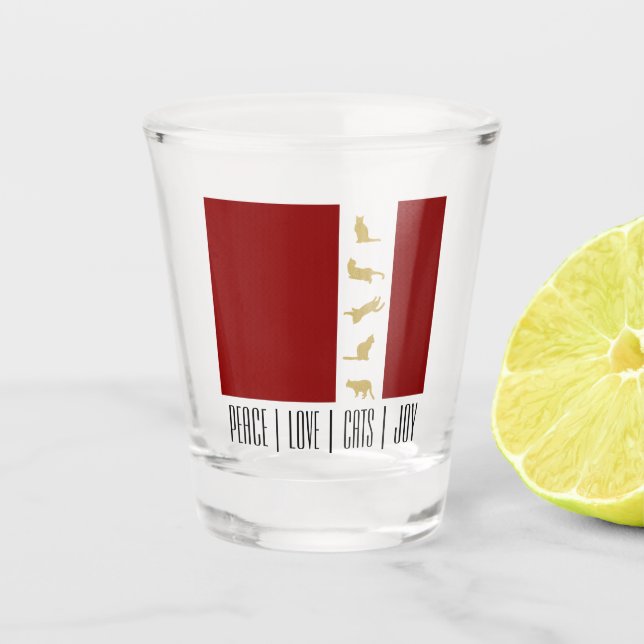 Modern Red White Gold Cat Christmas Shot Glass (Front)